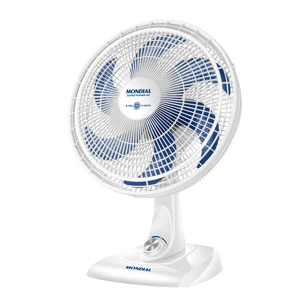 Ventilador de Mesa com 6 Pás Super Power Branco e Azul 40CM - VSP-40-B - Mondial