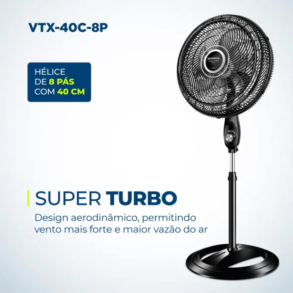 Ventilador Coluna com 8 Pás Preto e Cinza 40CM - VTX-40C-8P - Mondial - Image 2
