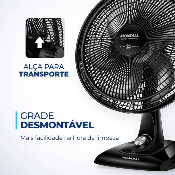 Ventilador de Mesa com 6 Pás Super Power Preto e Cinza 40CM - VSP-40-B - Mondial - Image 5