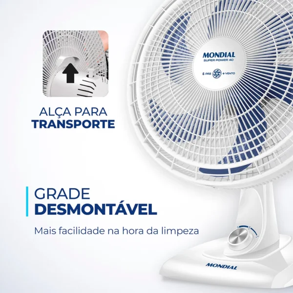Ventilador de Mesa com 6 Pás Super Power Branco e Azul 40CM - VSP-40-B - Mondial - Image 5