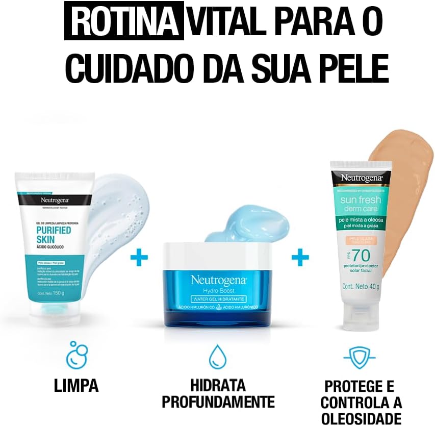 Neutrogena Sun Fresh Protetor Solar Facial Derm Care, Pele Oleosa, Sem/Com Cor, FPS 70, 40g - Image 39