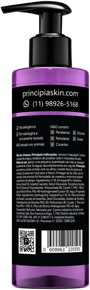 PRINCIPIA, Óleo de Limpeza Demaquilante Facial 30% Óleo de Girassol + 1% Vitamina E OL-01 200 ml - Image 3