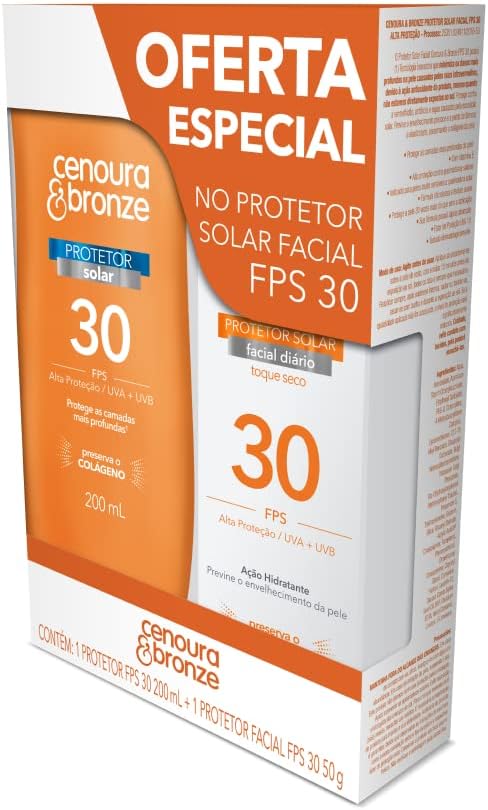 Cenoura e Bronze Kit Protetor Solar Corpo FPS 30 200ml + Facial FPS 30 50g, Cor: Branco - Image 5