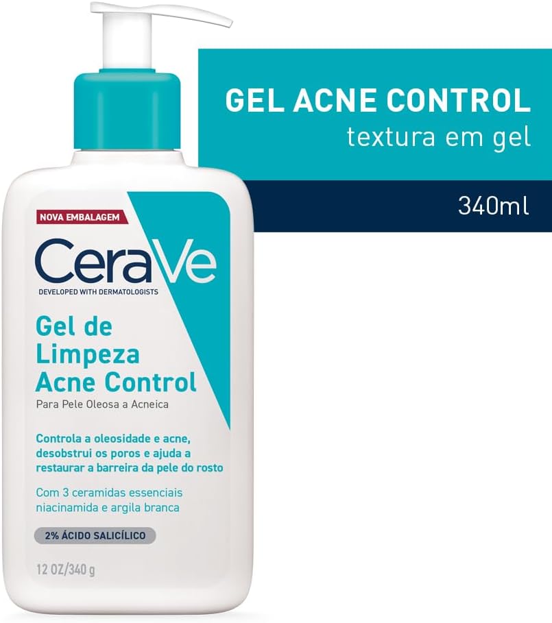 Cerave, Gel de Limpeza Acne Control com Niacinamida e Ácido Salicílico, 340g