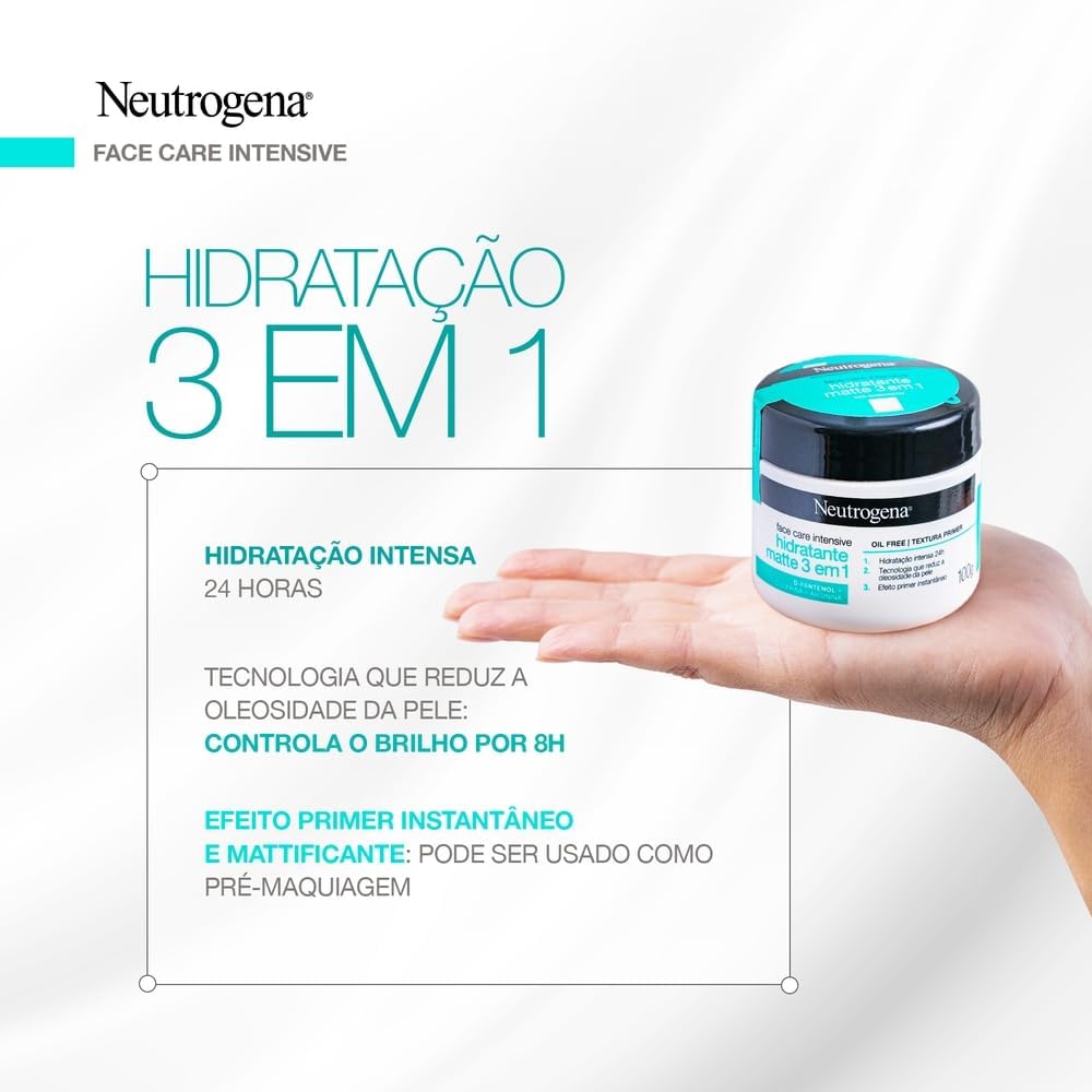 Neutrogena Hidratante Facial Matte 3 em 1 Face Care Intensive, 100g - Image 4
