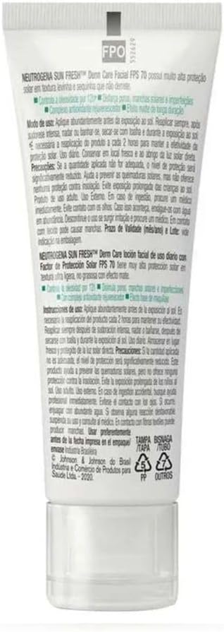 Neutrogena Sun Fresh Protetor Solar Facial Derm Care, Pele Oleosa, Sem/Com Cor, FPS 70, 40g - Image 4