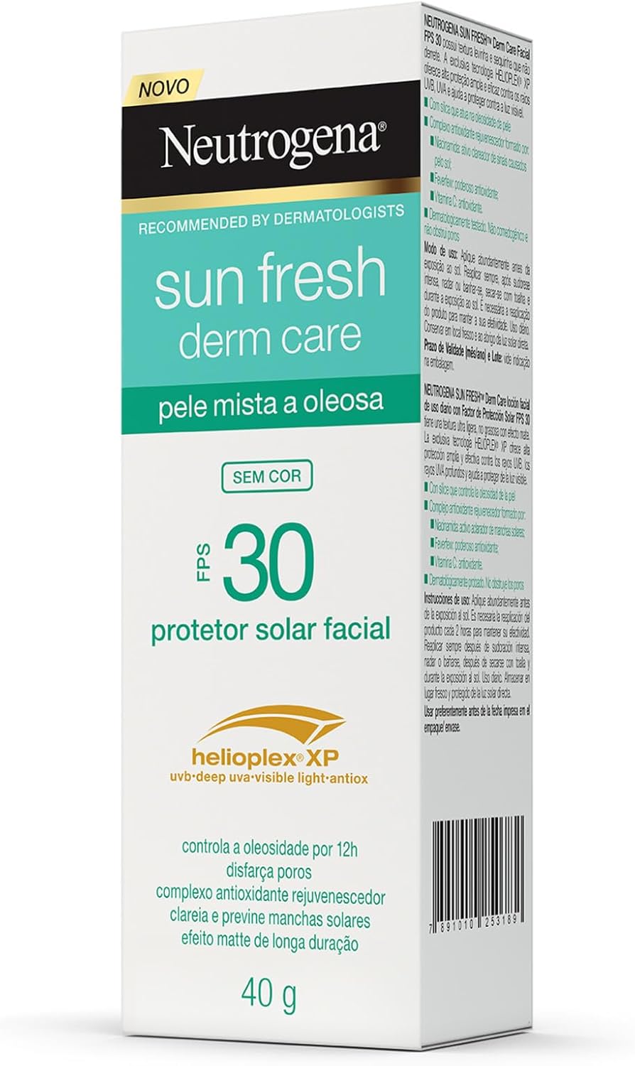 Neutrogena Sun Fresh Protetor Solar Facial Derm Care, Pele Oleosa, Sem/Com Cor, FPS 70, 40g - Image 12