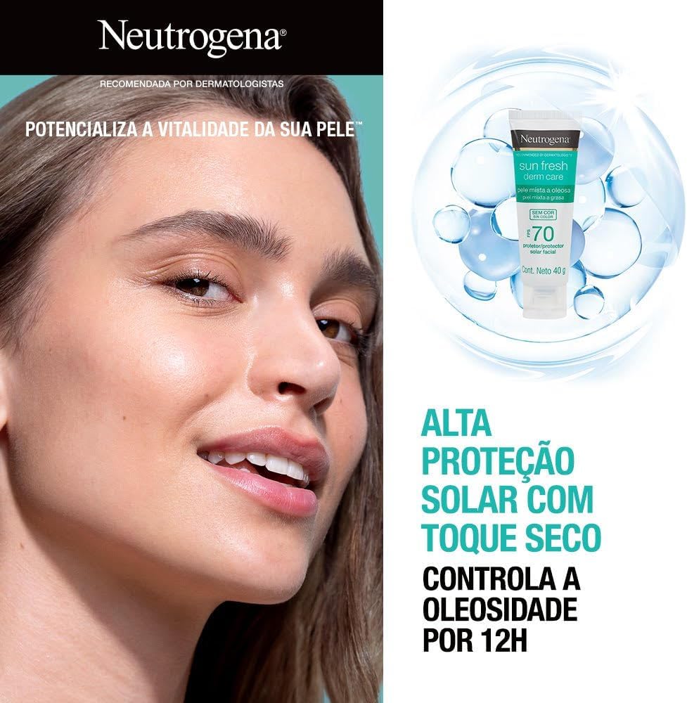Neutrogena Sun Fresh Protetor Solar Facial Derm Care, Pele Oleosa, Sem/Com Cor, FPS 70, 40g - Image 9