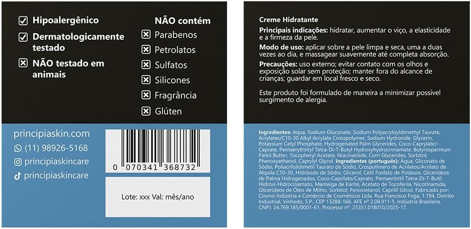 PRINCIPIA, Creme Hidratante Facial 5% Manteiga de Karité + 5% Glicerina + 2% Niacinamida 50g - Image 3