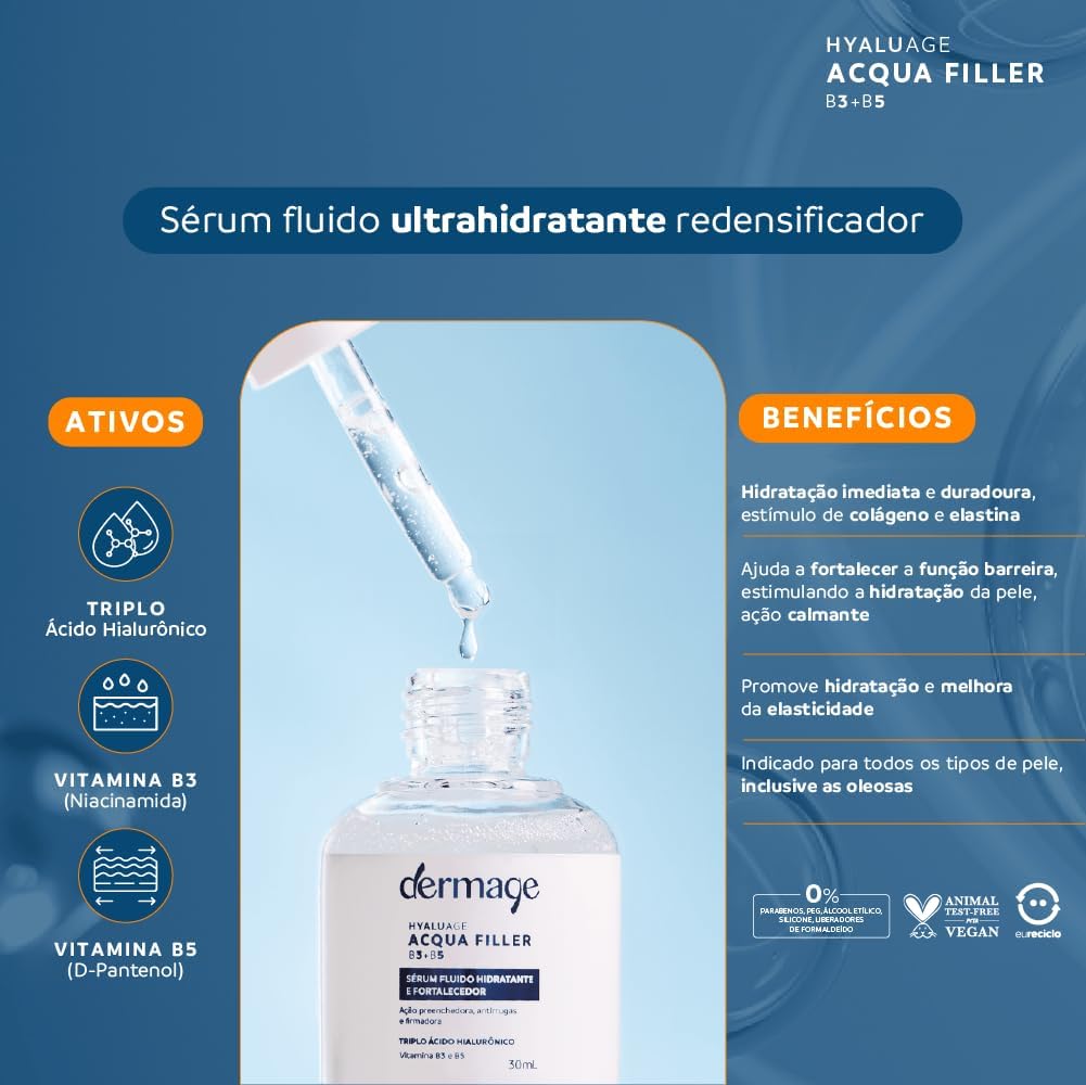 Sérum Fluido Hidratante e Fortalecedor Dermage Hyaluage Acqua Filler B3 + B5 (30ml) - Image 5