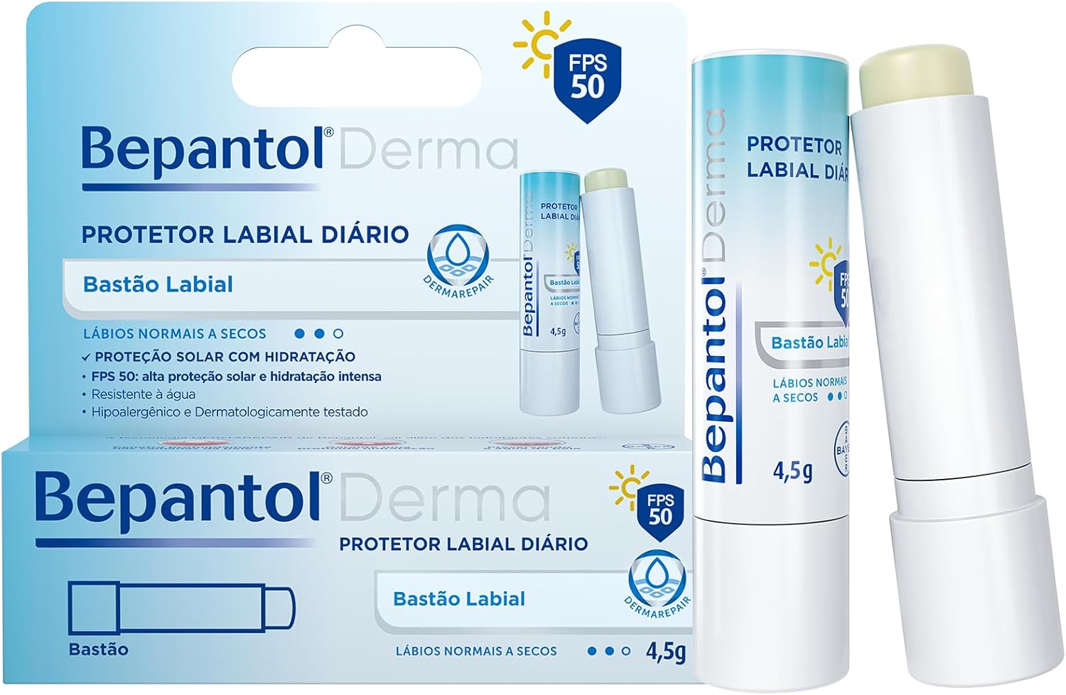 Bepantol Derma Protetor Labial Diário, Hidratante Labial FPS 50, 4,5g