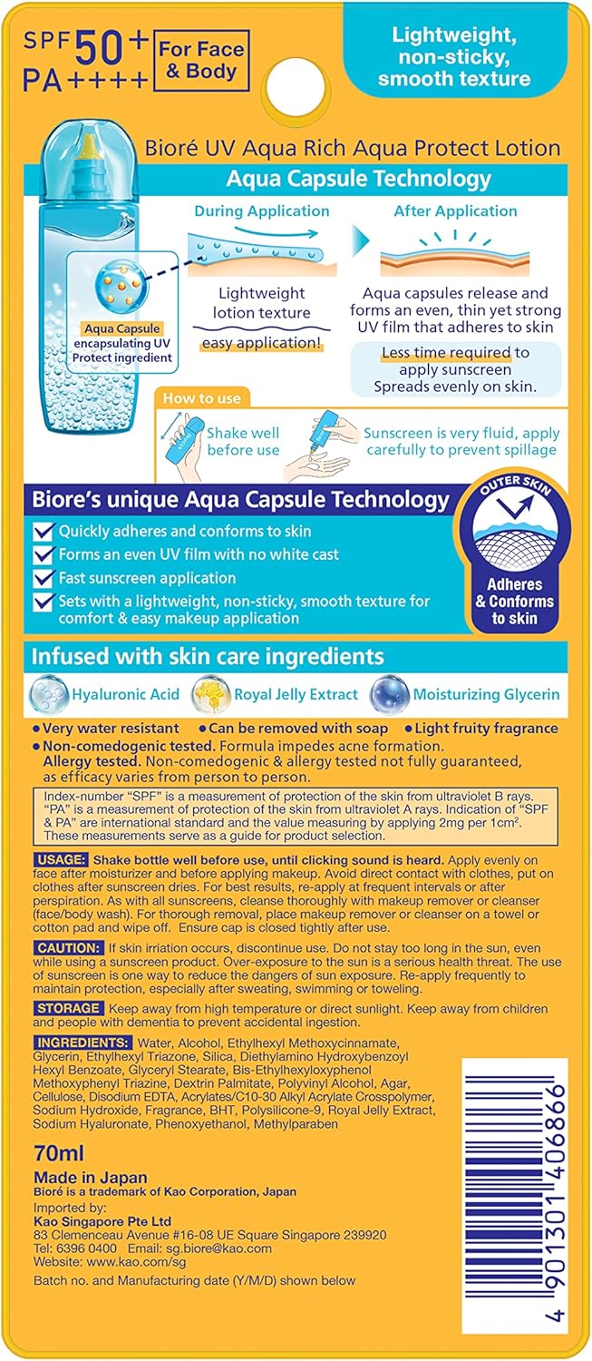 Protetor Solar Facial Bioré Uv Aqua Rich Protect Lotion Fps 50 70 ml - Image 2