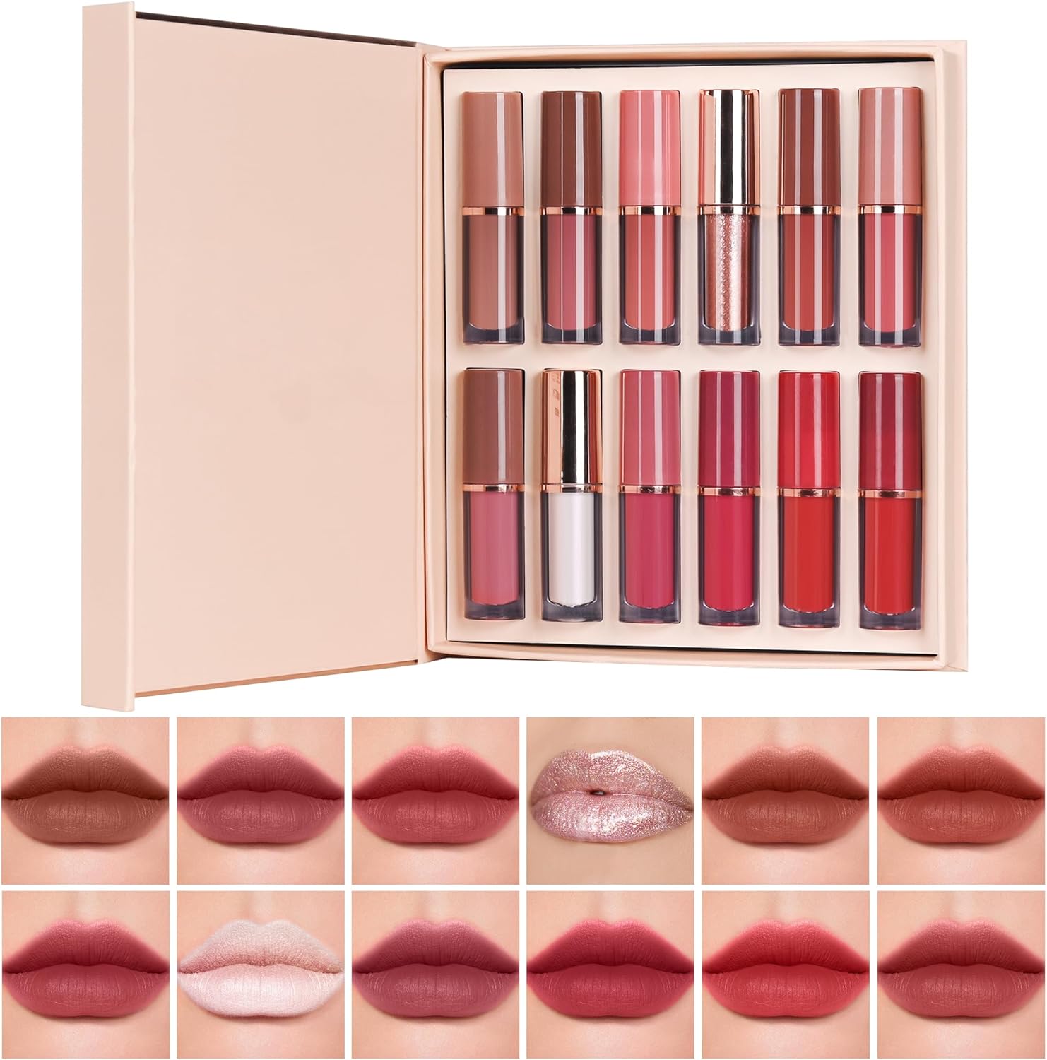 Batom Lip Liner Conjunto Batom liquido | Conjunto de Lápis para Lábios Matte 12 Cores